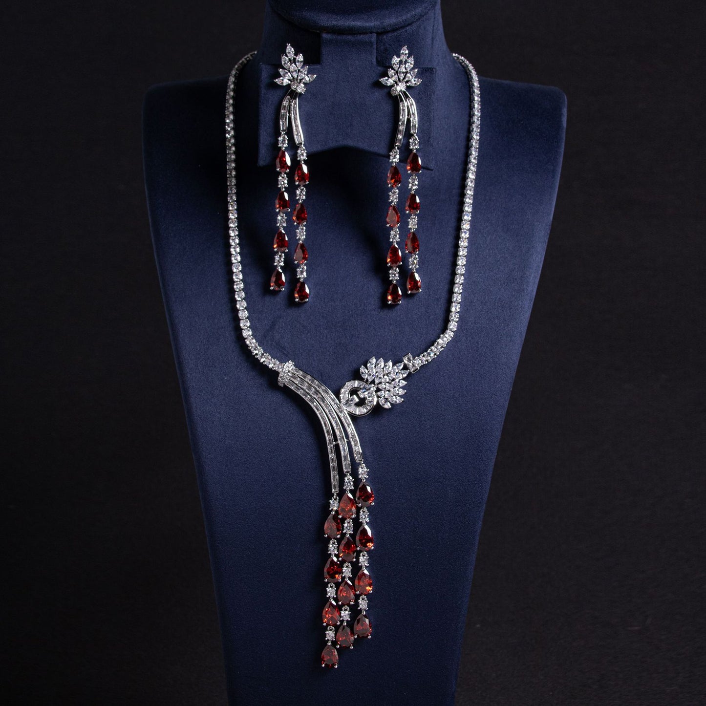 Water Drop Zircon Necklace Earrings Set 18K Gold Plated Wholesale