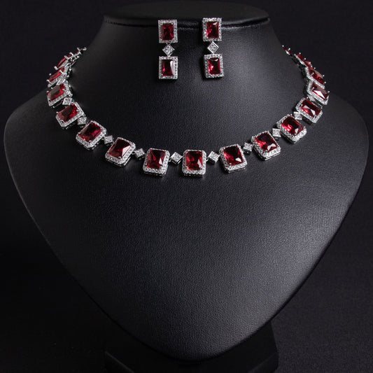 Luxury Clavicle Chain Zircon Necklace Set 18K Gold Plated Wholesale