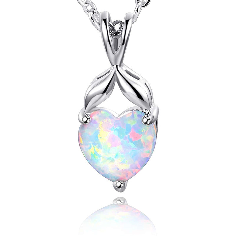 Heart White Fire Opal Bow Pendant Necklace | Wholesale Opal Jewelry | Bo Cheng Jewelry