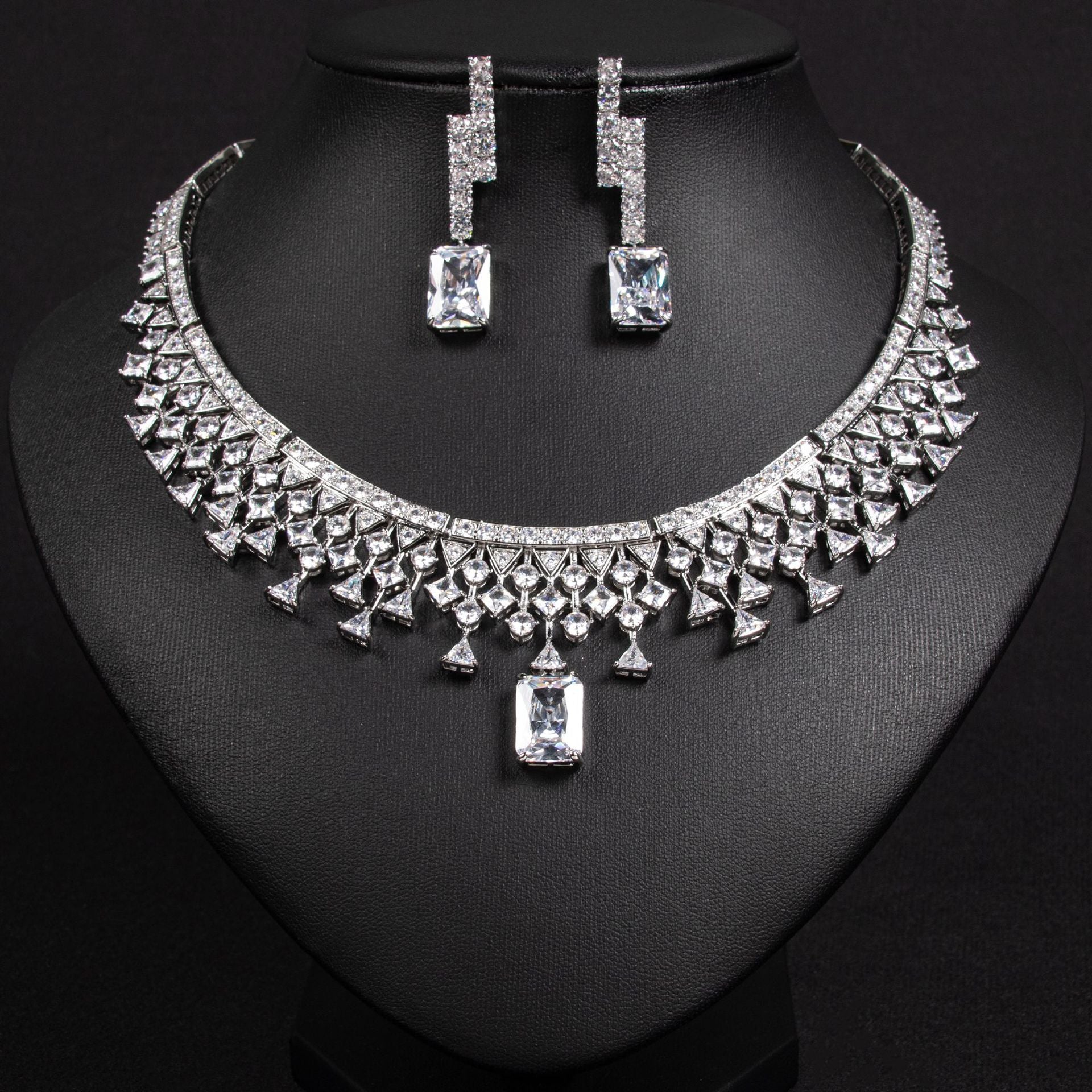 Simple White Zircon Bridal Set 18K Gold Plated Wholesale
