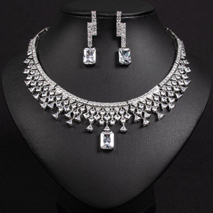 Simple White Zircon Bridal Set 18K Gold Plated Wholesale