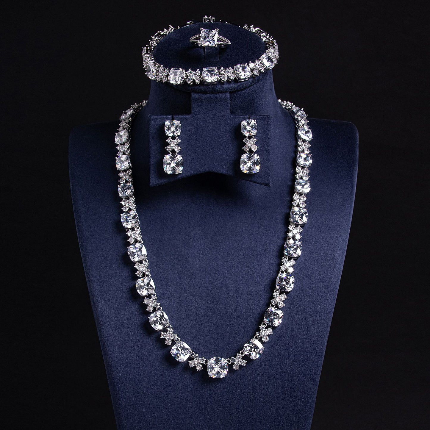 Hip Hop 4 Piece White CZ Jewelry Set 18K Gold Plated Wholesale