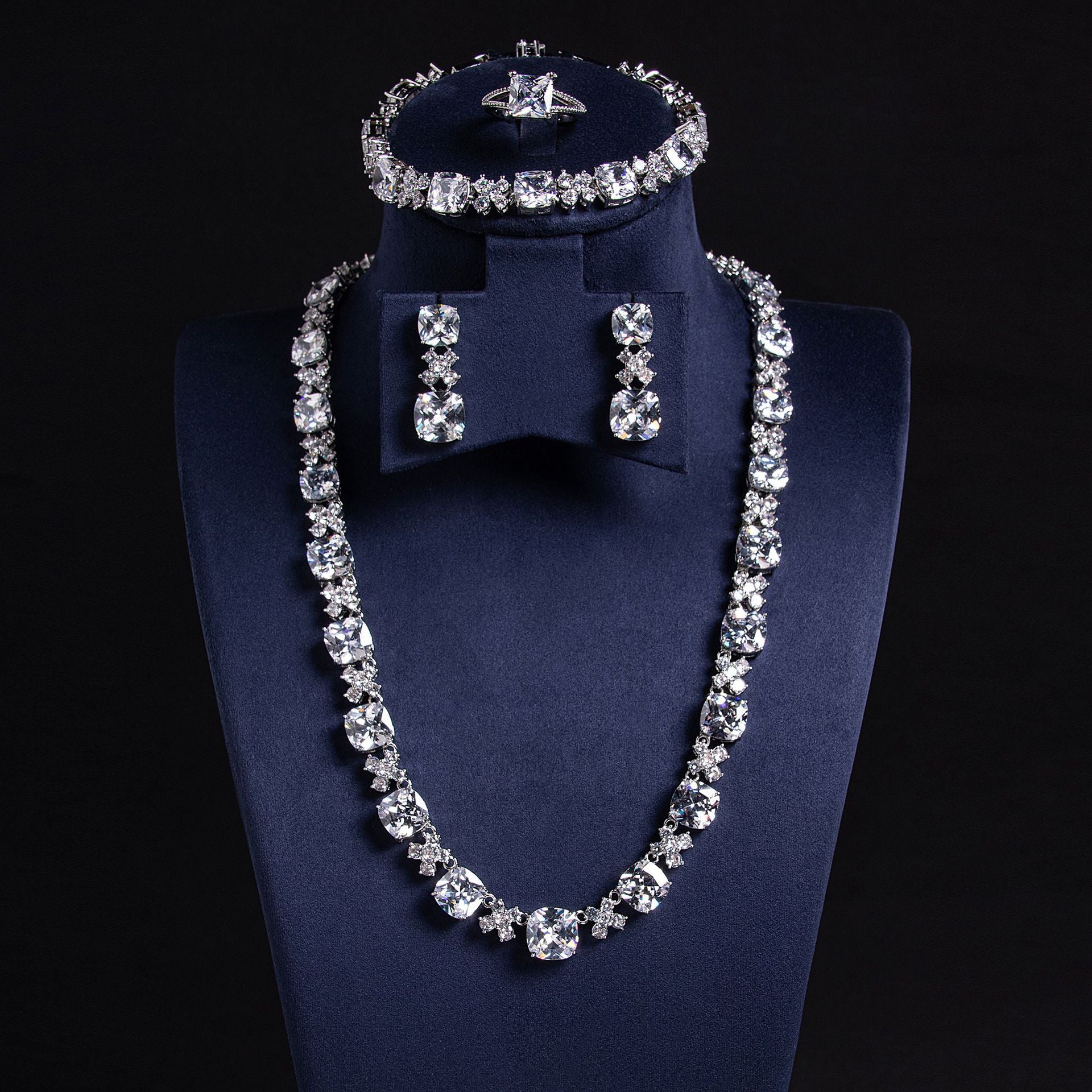 Hip Hop 4 Piece White CZ Jewelry Set 18K Gold Plated Wholesale