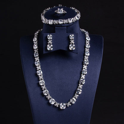 Hip Hop 4 Piece White CZ Jewelry Set 18K Gold Plated Wholesale