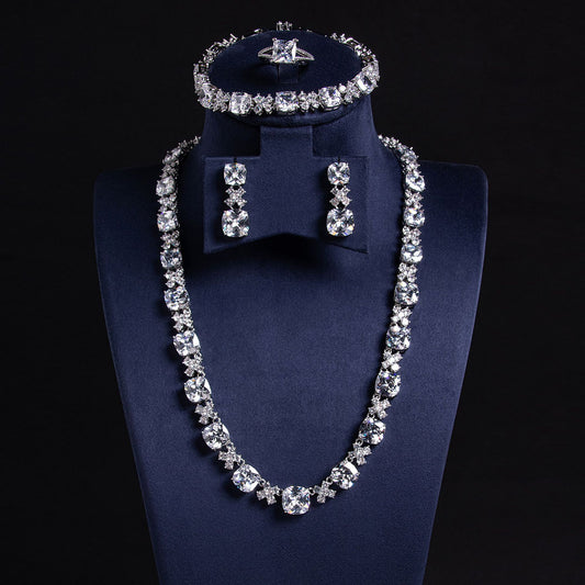 Hip Hop 4 Piece White CZ Jewelry Set 18K Gold Plated Wholesale