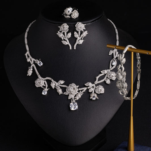 Floral Bride Necklace Earrings Set 18K Gold Plated Wholesale
