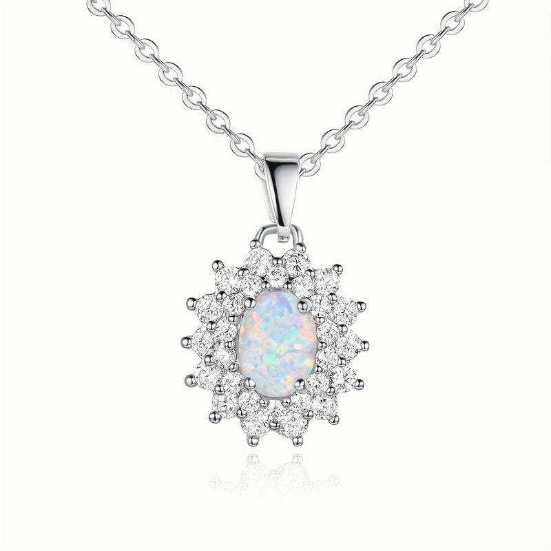 Sunflower White Fire Opal CZ Pendant Necklace| Wholesale Opal Jewelry | Bo Cheng Jewelry