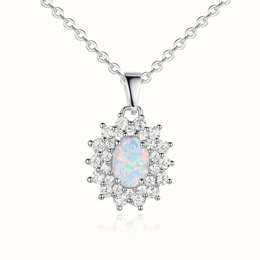 Sunflower White Fire Opal CZ Pendant Necklace| Wholesale Opal Jewelry | Bo Cheng Jewelry