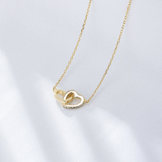 S925 Sterling Silver Simple Diamond-encrusted Love Button Necklace Women's Korean Style Classic Eleg