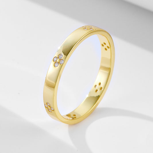 Wholesale 925 Sterling Silver Four-Leaf Clover Zircon Ring Ins Style Light Luxury