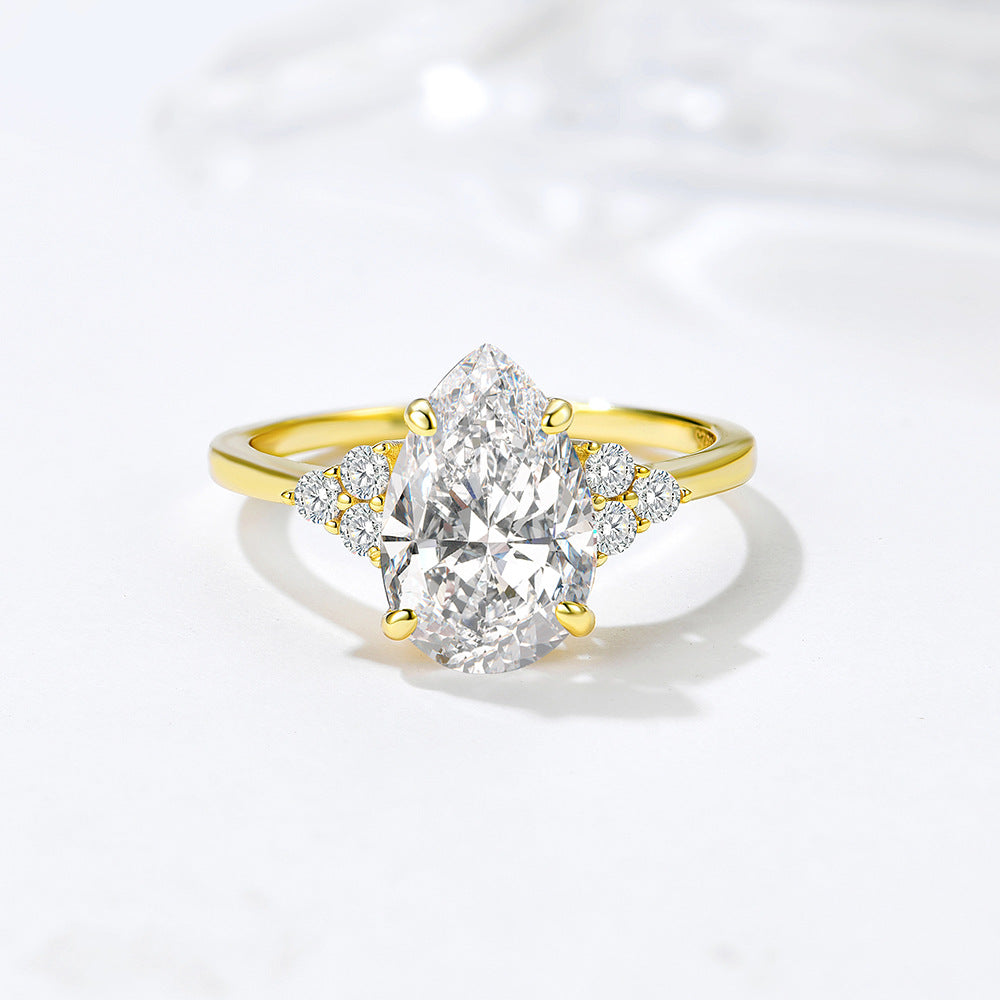 Wholesale 925 Sterling Silver Zircon Ring Elegant Style Pear Shape