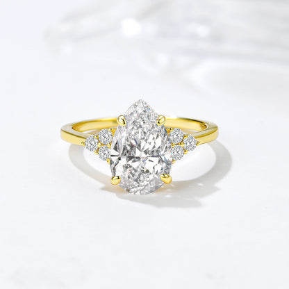 Wholesale 925 Sterling Silver Zircon Ring Elegant Style Pear Shape