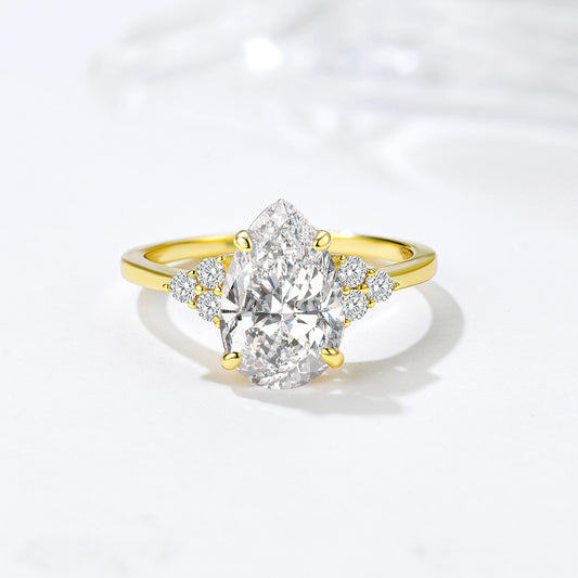 Wholesale 925 Sterling Silver Zircon Ring Elegant Style Pear Shape