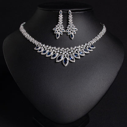 Korean Style Blue Zircon Necklace 18K Gold Plated Wholesale