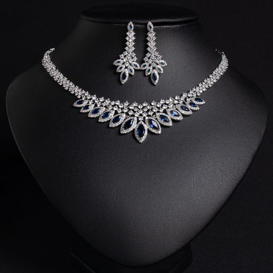 Korean Style Blue Zircon Necklace 18K Gold Plated Wholesale