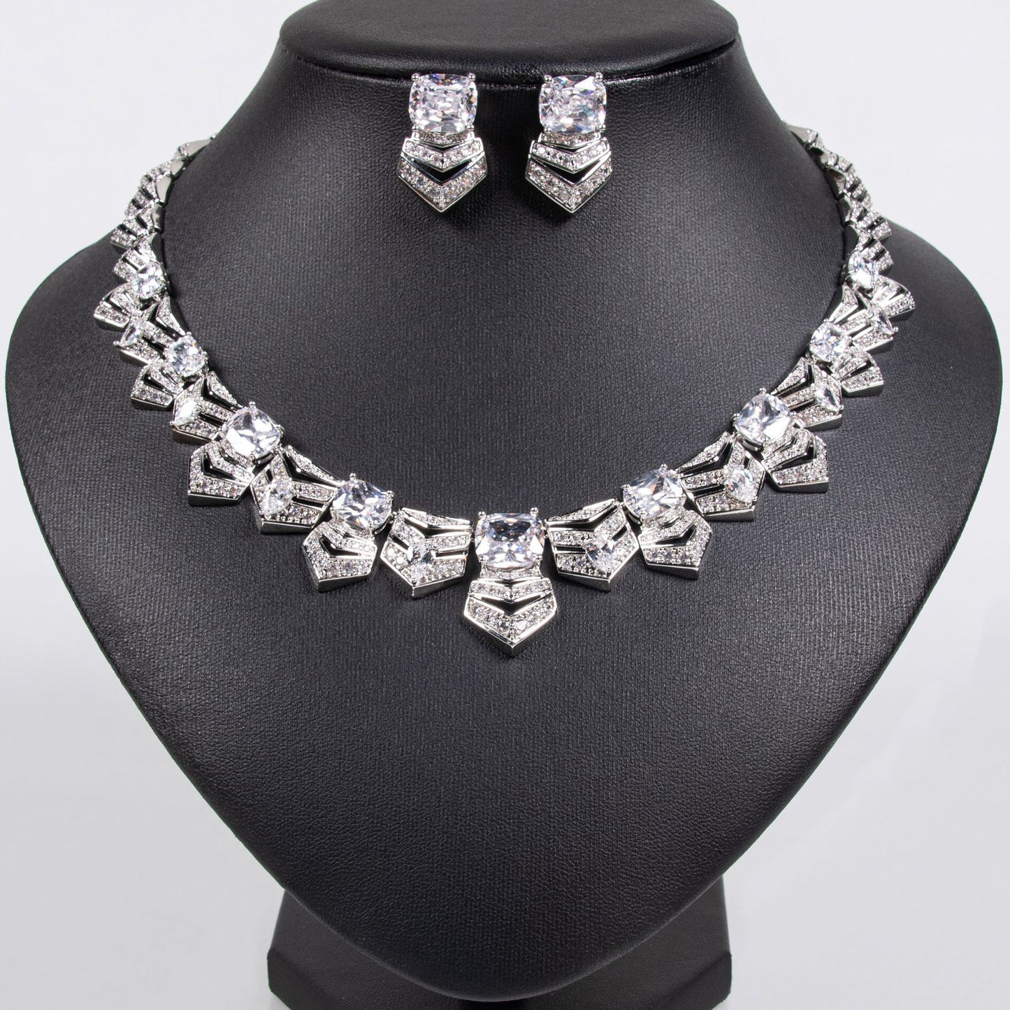 Sparkle Zircon Bridal Necklace Earrings Set 18K Gold Plated Wholesale