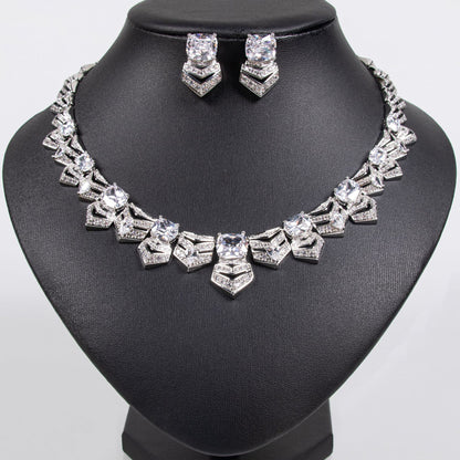 Sparkle Zircon Bridal Necklace Earrings Set 18K Gold Plated Wholesale