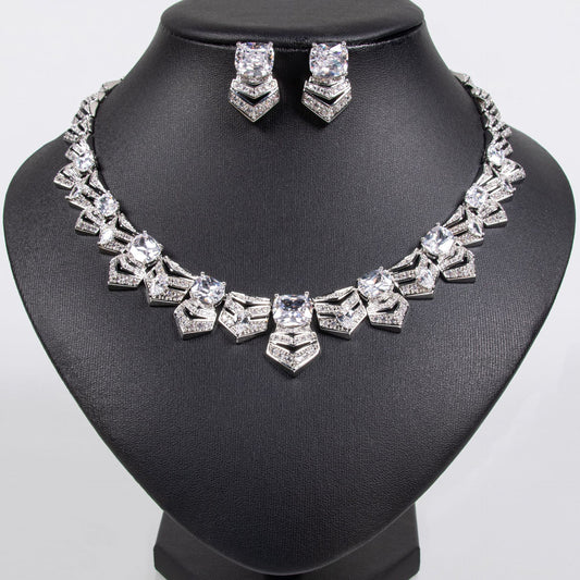 Sparkle Zircon Bridal Necklace Earrings Set 18K Gold Plated Wholesale