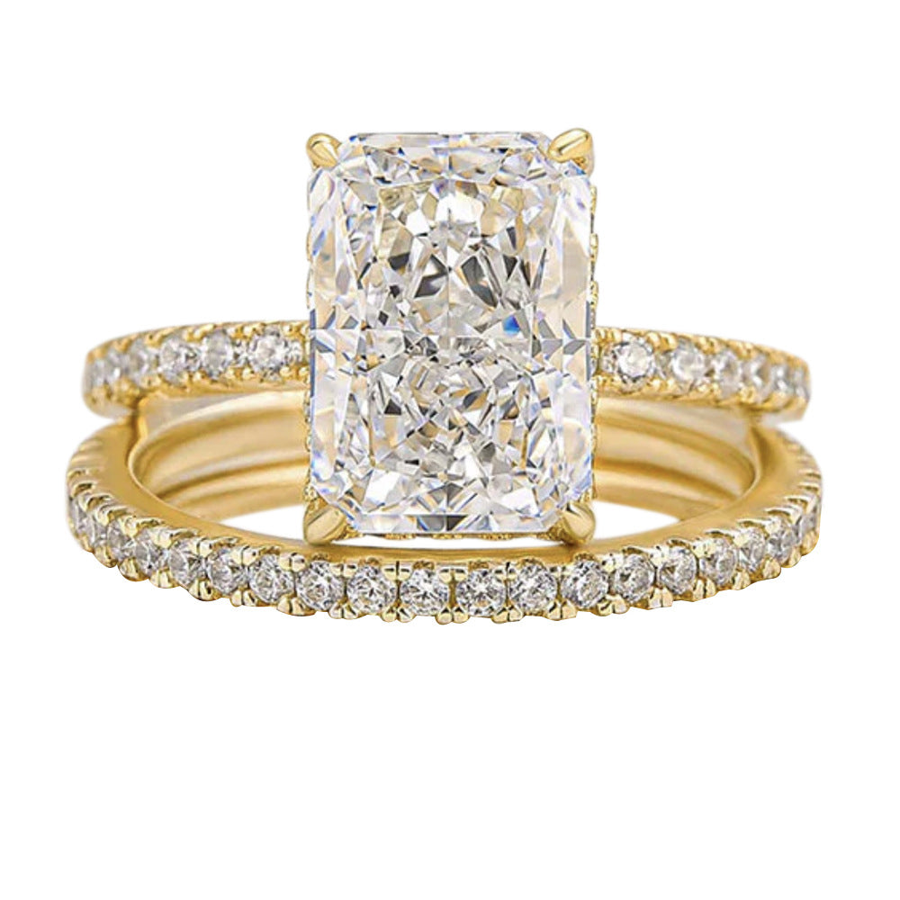 Wholesale 925 Sterling Silver Ice Flower Cut CZ Ring Set European American Light Luxury