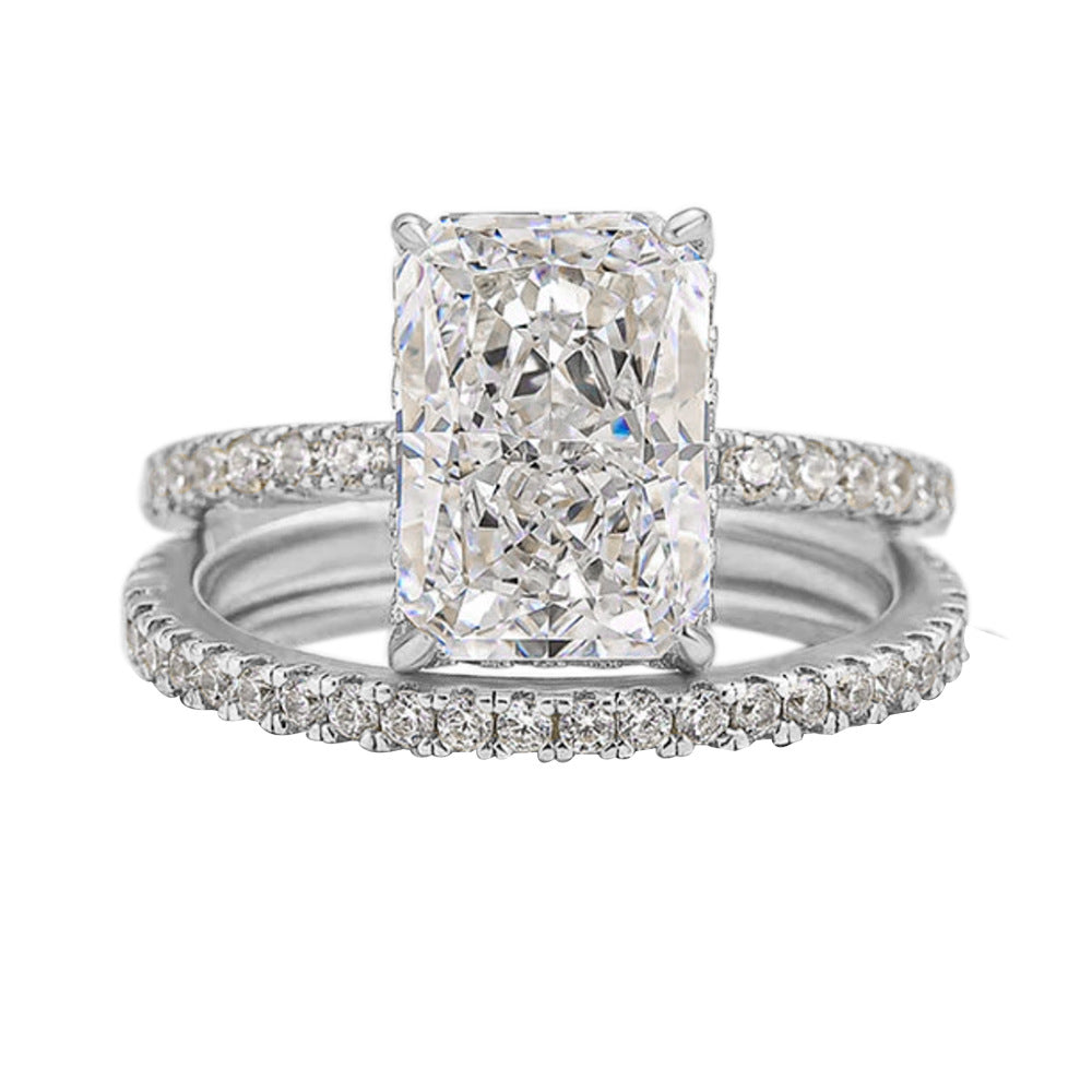Wholesale 925 Sterling Silver Ice Flower Cut CZ Ring Set European American Light Luxury