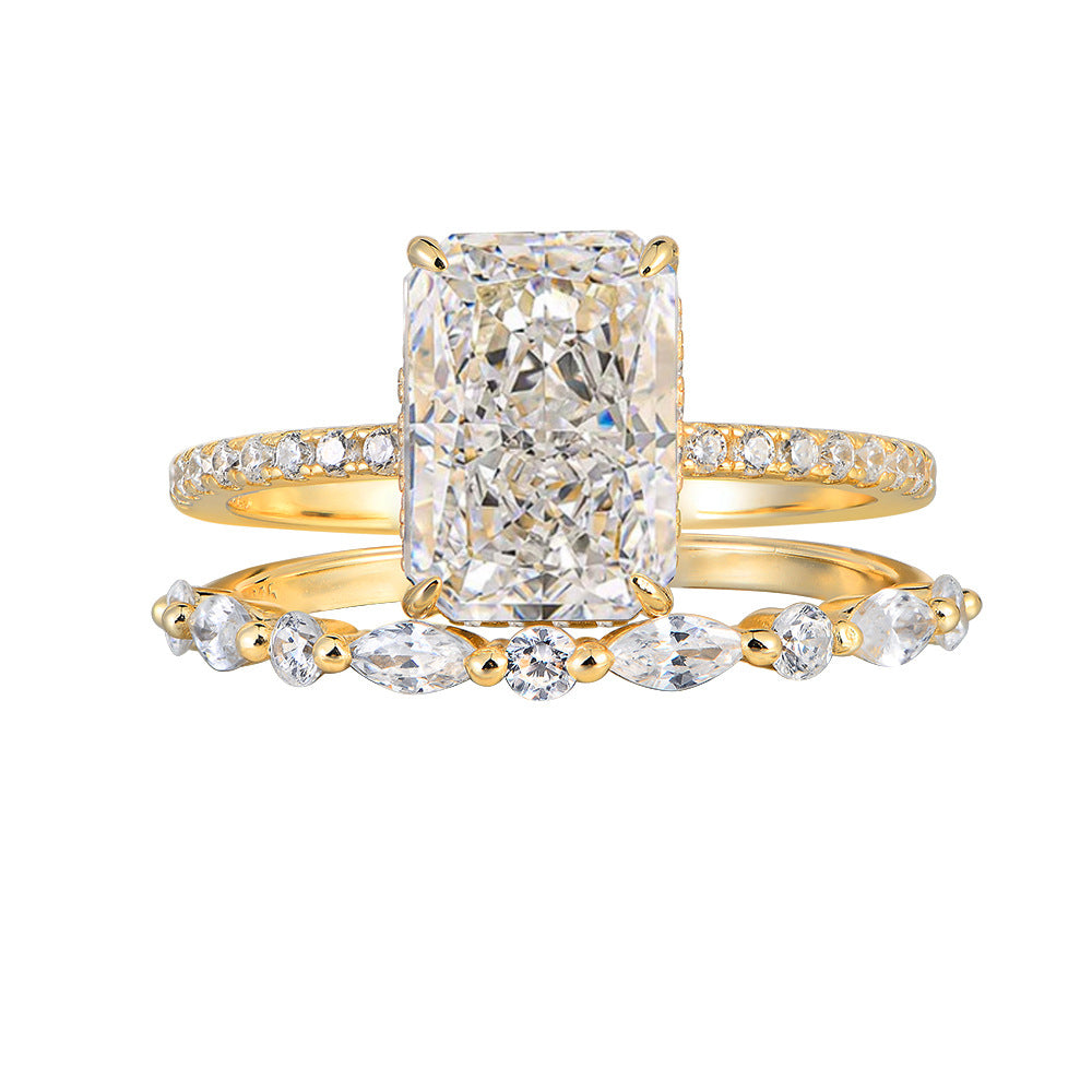 Wholesale 925 Sterling Silver Ice Flower Cut CZ Ring Set European American Light Luxury