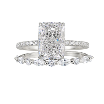 Wholesale 925 Sterling Silver Ice Flower Cut CZ Ring Set European American Light Luxury