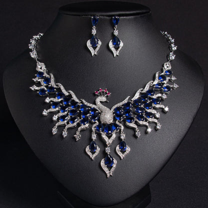 CZ Peacock Jewelry Set Gold Plated OEM View 2