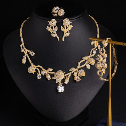 Floral Bridal Jewelry Set Gold Plated OEM View 2