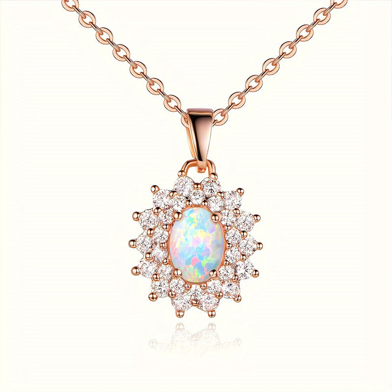 Sunflower White Fire Opal CZ Pendant Necklace| Wholesale Opal Jewelry | Bo Cheng Jewelry