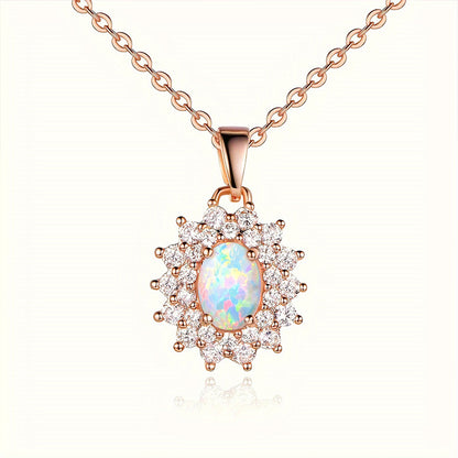 Sunflower White Fire Opal CZ Pendant Necklace| Wholesale Opal Jewelry | Bo Cheng Jewelry