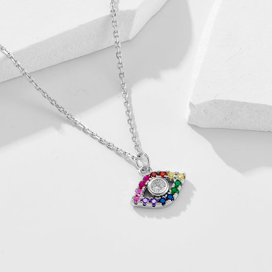 S925 Sterling Silver Classic ins style colorful zircon eye necklace European and American hot sellin