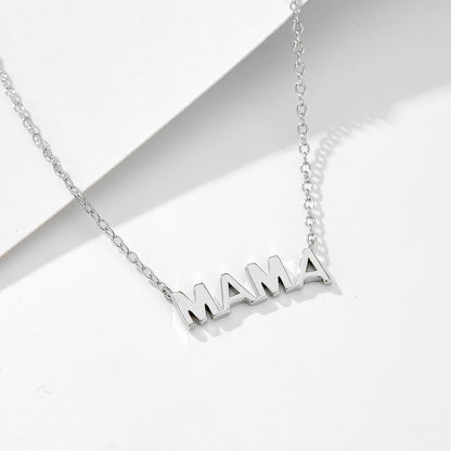 s925 sterling silver electroplated 14K glossy mama letter pendant Mother's Day necklace female ins s