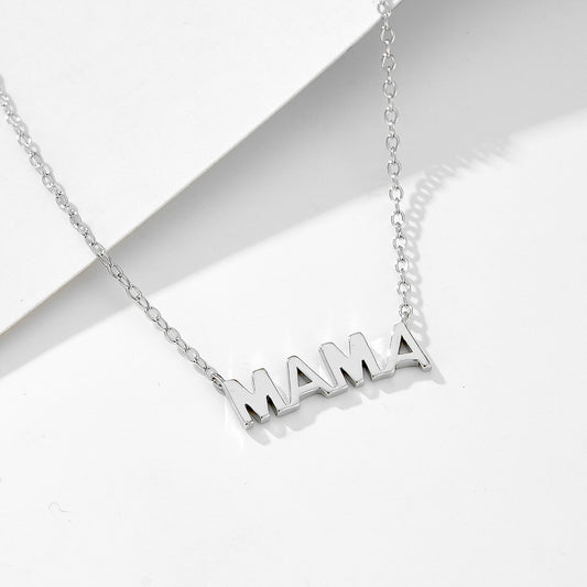 s925 sterling silver electroplated 14K glossy mama letter pendant Mother's Day necklace female ins s