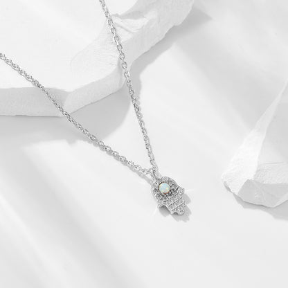 925 Sterling Silver European and American Fatima's Hand Necklace Women's Niche Ins Cross-Border Diam
