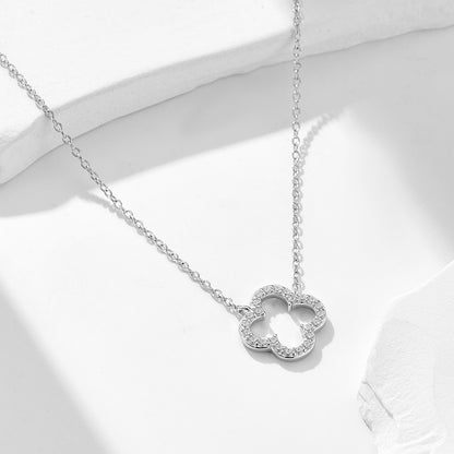 S925 sterling silver fashion temperament hollow diamond four-leaf clover necklace women's European a