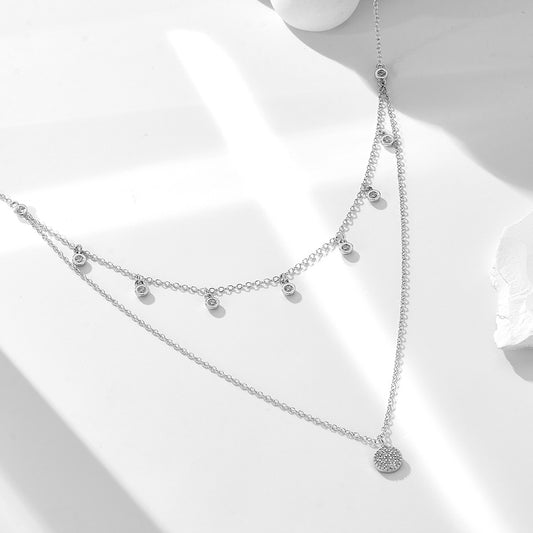 European and American cross-border jewelry s925 sterling silver double-layer necklace women's simple