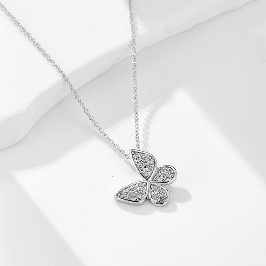 S925 Sterling Silver Diamond Butterfly Necklace Korean Style Sweet Niche Design Light Luxury Ins Hig