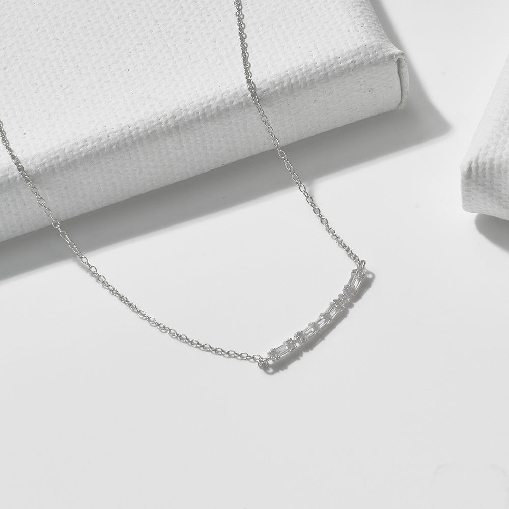 S925 sterling silver rectangular zircon smile pendant necklace European and American light luxury ni
