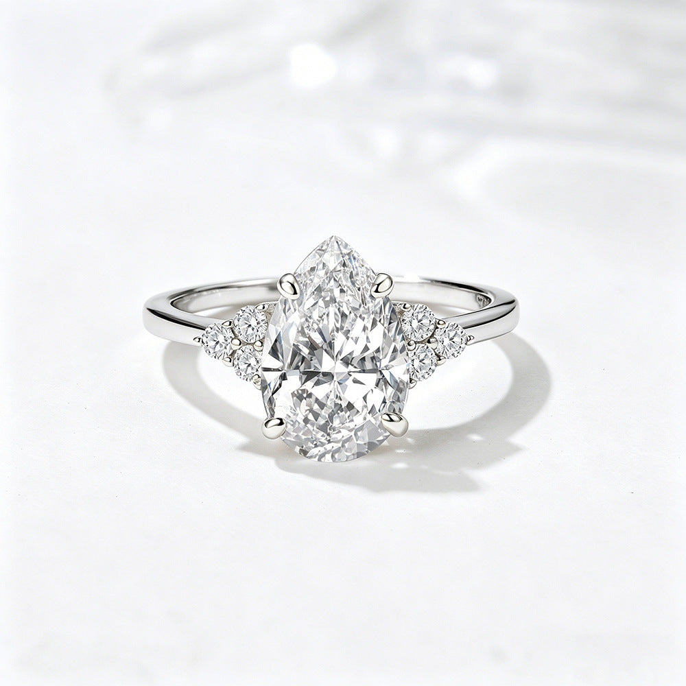 Wholesale 925 Sterling Silver Zircon Ring Elegant Style Pear Shape