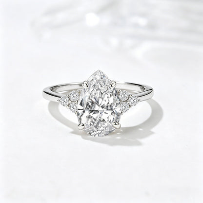 Wholesale 925 Sterling Silver Zircon Ring Elegant Style Pear Shape