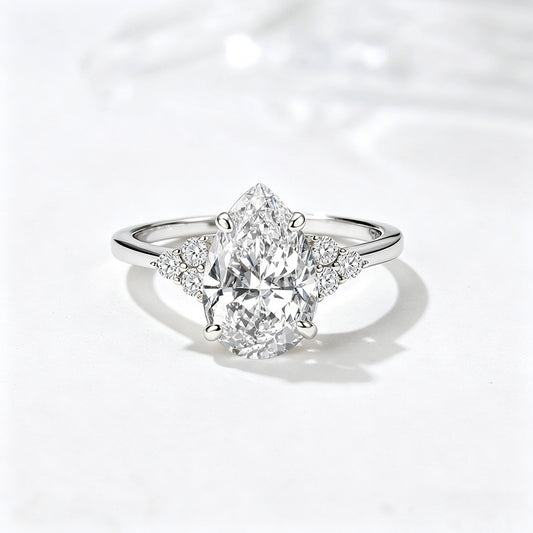 Wholesale 925 Sterling Silver Zircon Ring Elegant Style Pear Shape