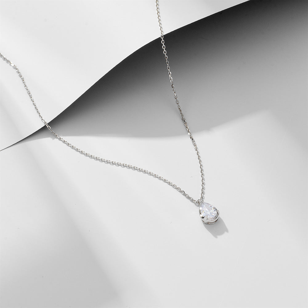 S925 Sterling Silver Water Drop Zircon Necklace Women's Light Luxury ins Niche Design Advanced Sense
