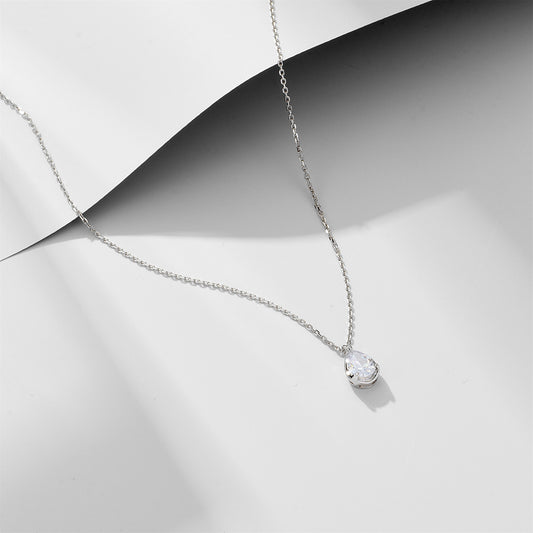 S925 Sterling Silver Water Drop Zircon Necklace Women's Light Luxury ins Niche Design Advanced Sense