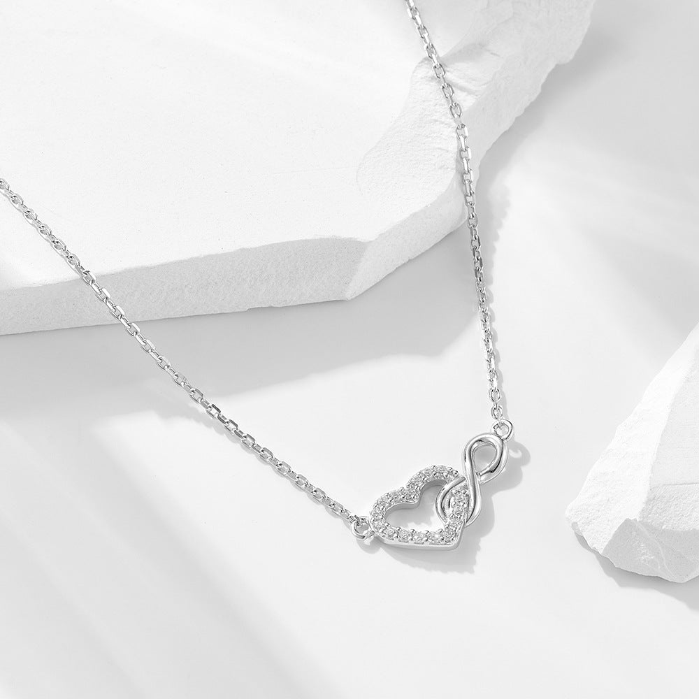 Lucky 8-word infinite heart-shaped sterling silver necklace for women European and American fashion