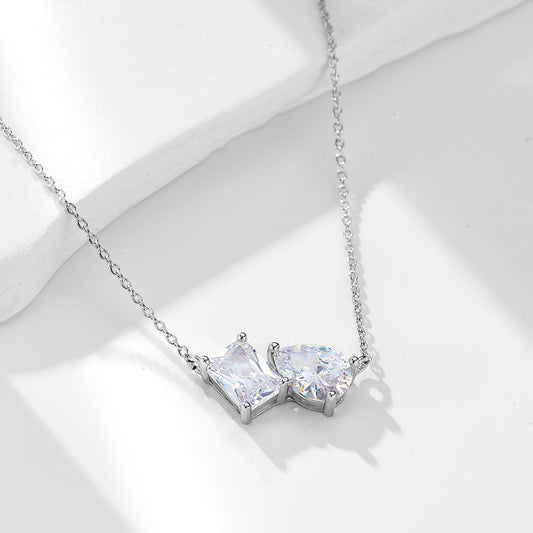 S925 Sterling Silver Pear-shaped Square Zircon Pendant Necklace Women's European and American Cross-