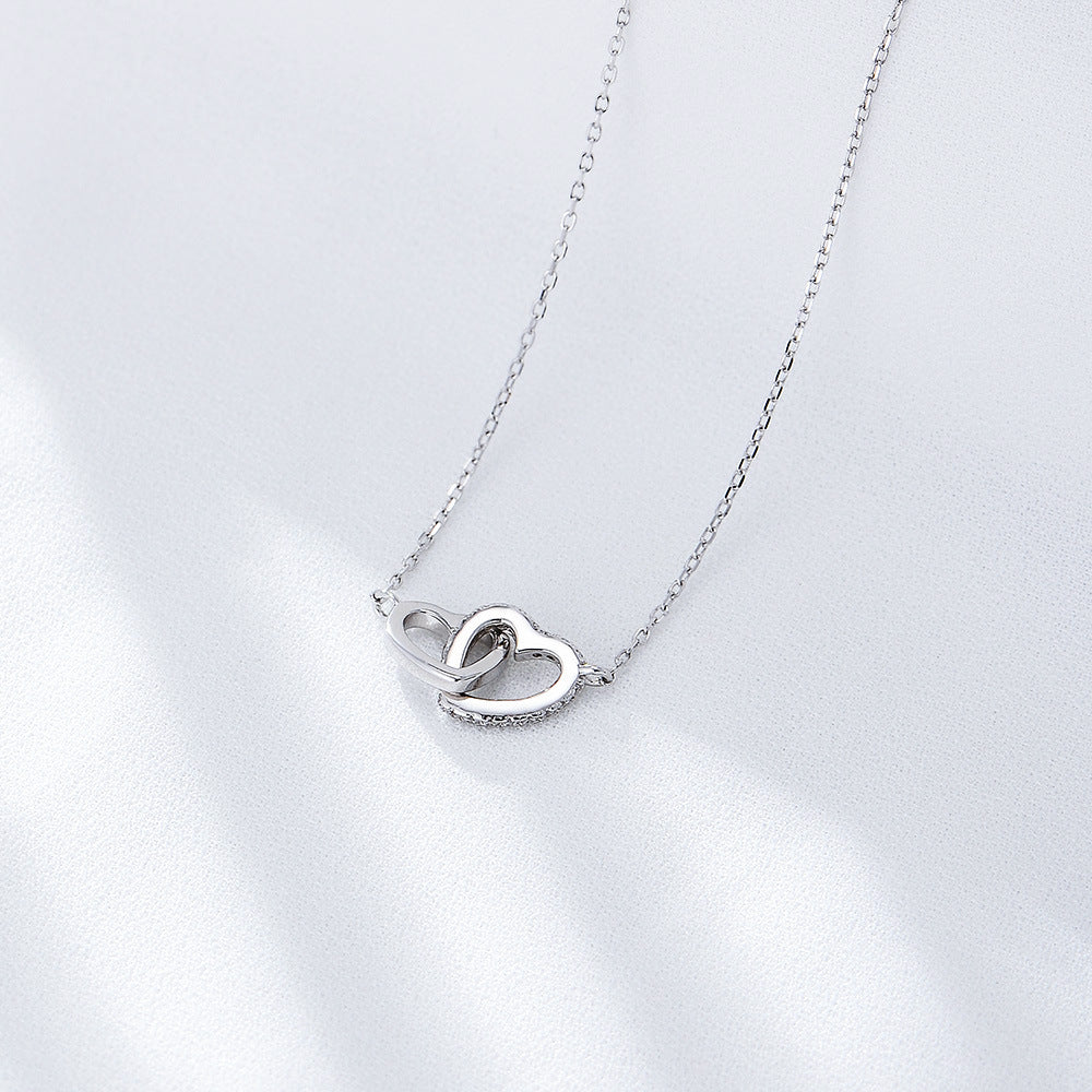 S925 Sterling Silver Simple Diamond-encrusted Love Button Necklace Women's Korean Style Classic Eleg