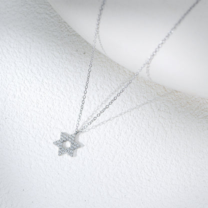 S925 Sterling Silver Diamond Six-Pointed Star Pendant Necklace Women's High-End European and America
