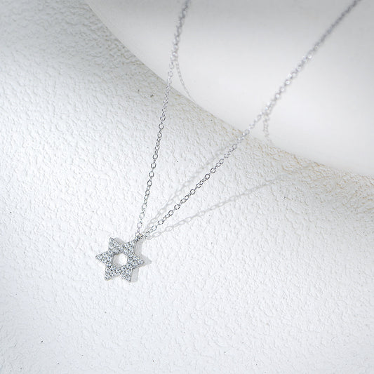 S925 Sterling Silver Diamond Six-Pointed Star Pendant Necklace Women's High-End European and America