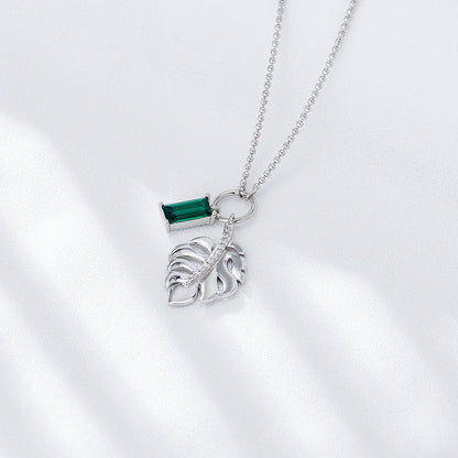 925 sterling silver Emerald zircon tree leaf pendant necklace women's all-match European and America
