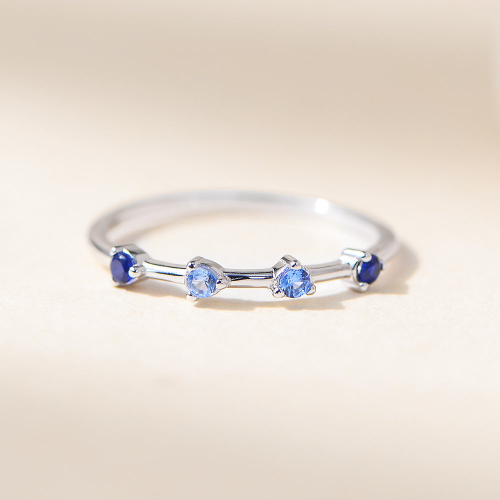 Wholesale 925 Sterling Silver Exquisite Compact Fresh Gradient Blue Ring